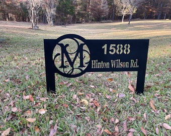 Custom Monogram Address Yard Stake - Lawn Mounted Address Sign - Personalized Address Sign - Housewarming Gifts - House Numbers - Mail Sign