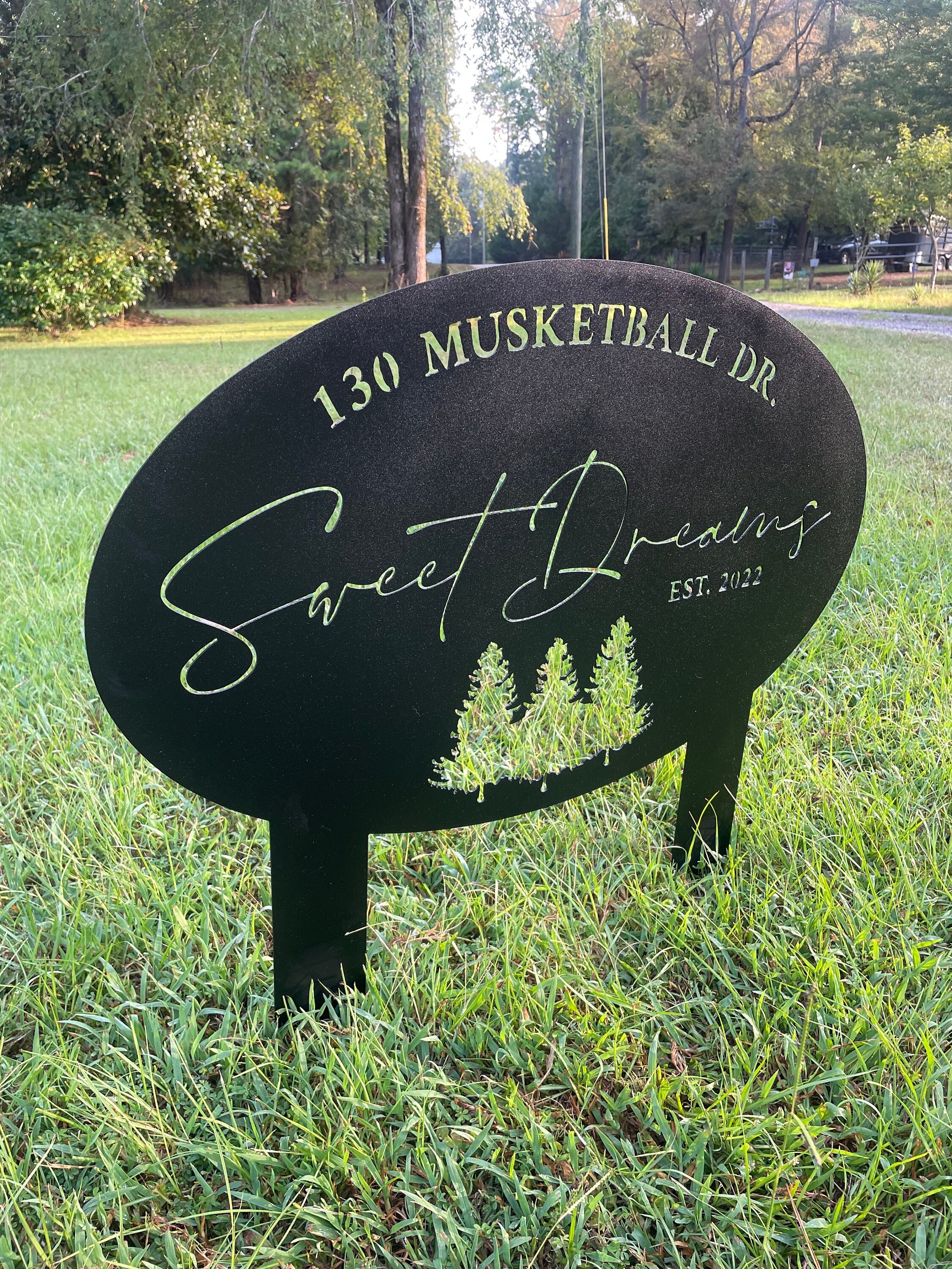 Tree Address Custom Metal Evergreen Tree Address Sign: Airbnb Yard Stake, Property ...