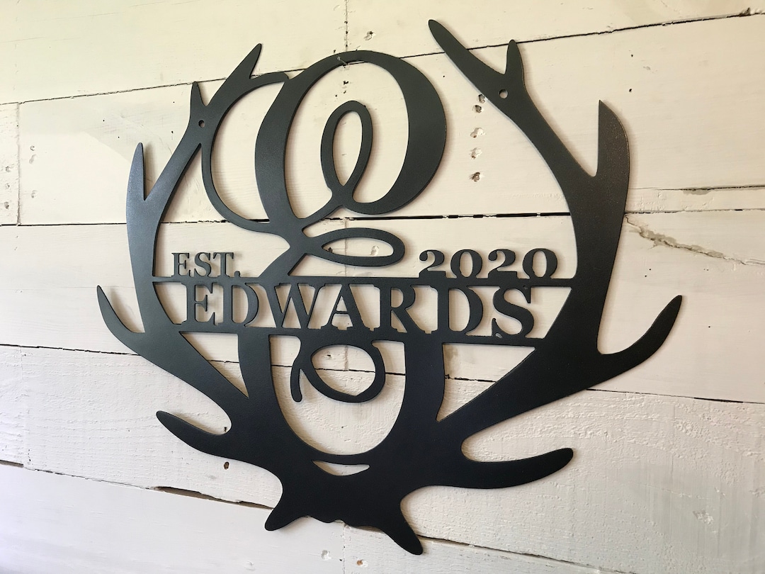 Antler Monogram Metal Sign: Hunting Family Name, Custom Hunter Decor - Etsy