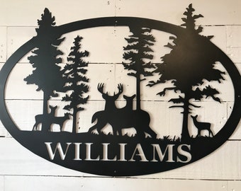 Custom Deer Family Name Sign: Powder Coated Steel Monogram