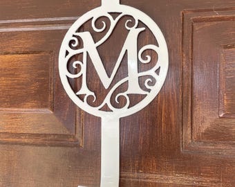Monogram Wreath Hanger: Modern Vine Initial, Over Door Metal Hanger
