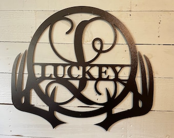 Custom Metal Antler Monogram Sign – Hunting Family Name