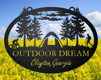 Custom Steel Outdoor Sign: Camping, Hiking, Biking