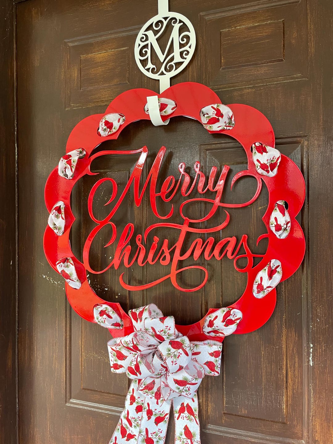 R Entry Ribbin Merry Christmas Ribbon Wreath Hanger - Entry Door Sign for Holidays ...