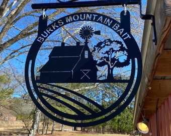 Custom Metal Farm Sign – Personalized Round Barn & Windmill Decor