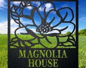 Custom Magnolia Bloom Metal Sign - Personalized Farmhouse Decor
