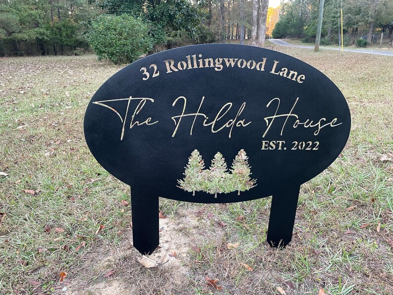 Tree Address Custom Metal Evergreen Tree Address Sign: Airbnb Yard Stake, Property ...