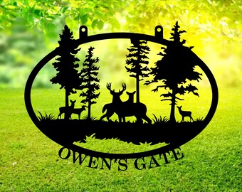 Custom Oval Deer Family Metal Sign, Personalized Home, Farm and Gate Decor