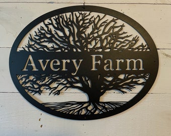 Custom Oval Tree Metal Sign - Farm Signs - Cottage Decor - Tree Decor - Outdoor Metal - Home Designs - Personalized Tree Signs - House Party