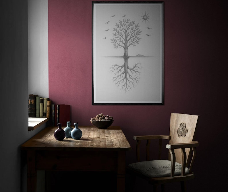 Tree art, line drawing, downloadable artwork, original art, introspective art, mystical tree, tree of life, instant download, downloadable image 16