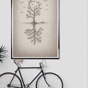Tree art, line drawing, downloadable artwork, original art, introspective art, mystical tree, tree of life, instant download, downloadable image 1