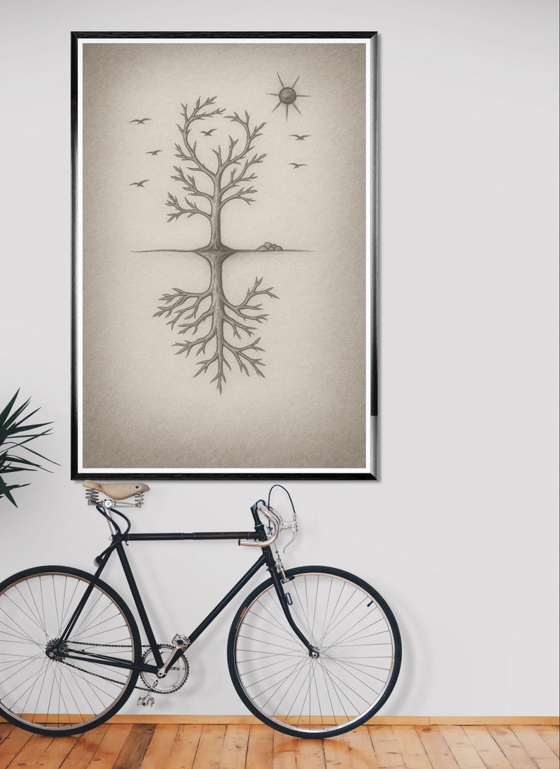Tree art, line drawing, downloadable artwork, original art, introspective art, mystical tree, tree of life, instant download, downloadable image 1