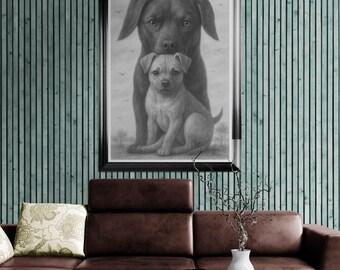 Dog lovers art, pug lovers, pug mum and pug puppy, line drawings, original art, instant download art, dog poster, pug poster, I love my dog