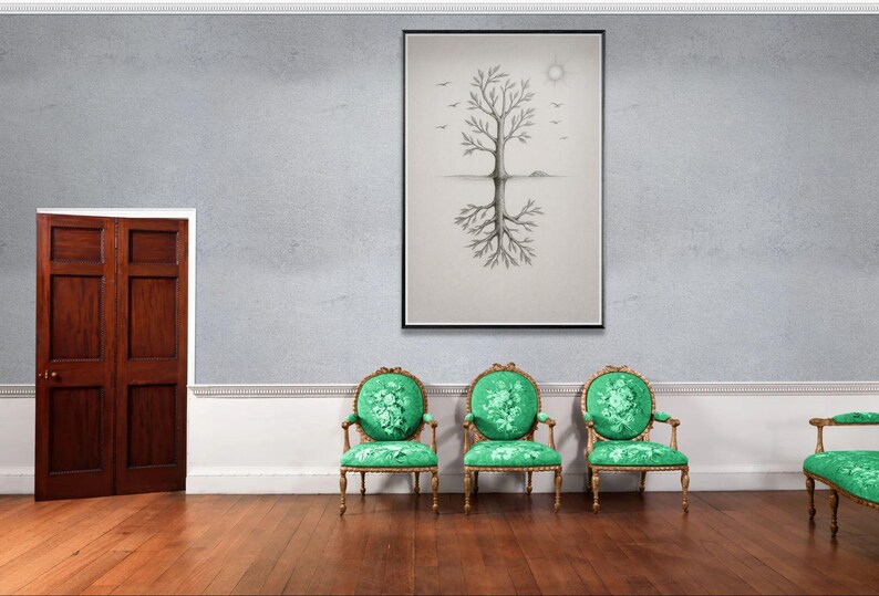 Tree art, line drawing, downloadable artwork, original art, introspective art, mystical tree, tree of life, instant download, downloadable image 4