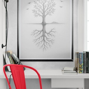 Tree art, line drawing, downloadable artwork, original art, introspective art, mystical tree, tree of life, instant download, downloadable image 15