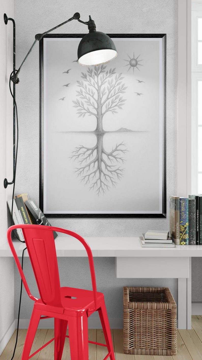 Tree art, line drawing, downloadable artwork, original art, introspective art, mystical tree, tree of life, instant download, downloadable image 15