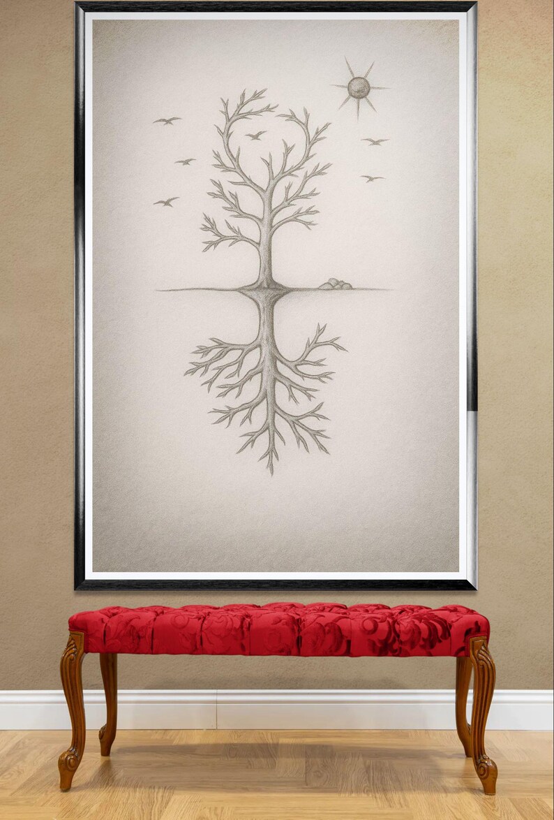 Tree art, line drawing, downloadable artwork, original art, introspective art, mystical tree, tree of life, instant download, downloadable image 9