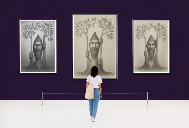 Mystical tree, original art, tree of life, introspective art, mystic tree, tree of life, instant download, downloadable, pencil drawing image 1