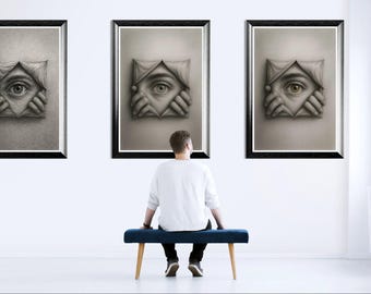 Simple wall art, downloadable wall art, office art, bedroom art, minimalist art, printable art, instant art, eye on you, evil eye art