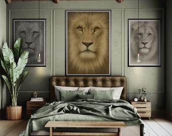 Lion drawing, boys bedroom poster, lion lovers, big cat lovers, instant download, lion artwork, the king of lions, big cat poster, lions