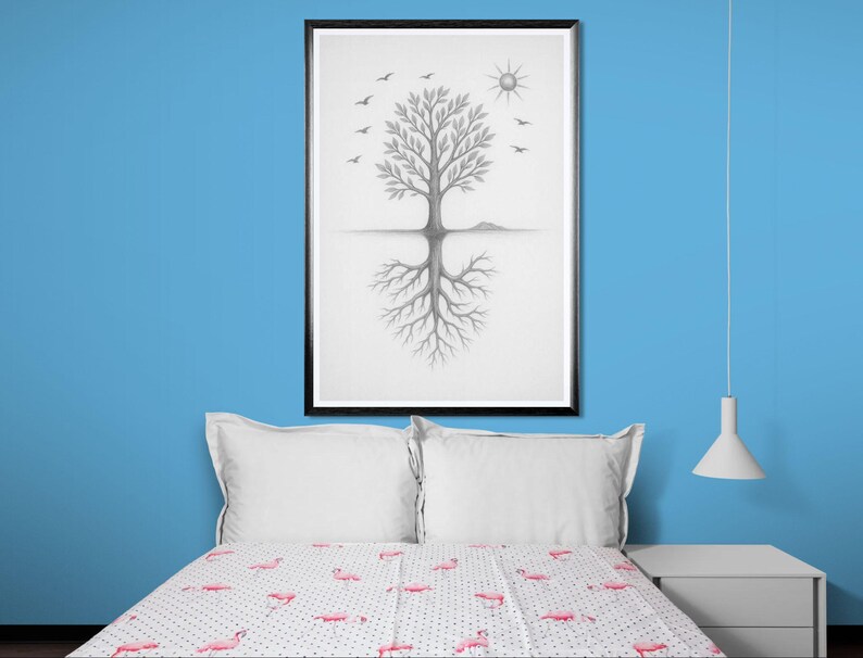 Tree art, line drawing, downloadable artwork, original art, introspective art, mystical tree, tree of life, instant download, downloadable image 14