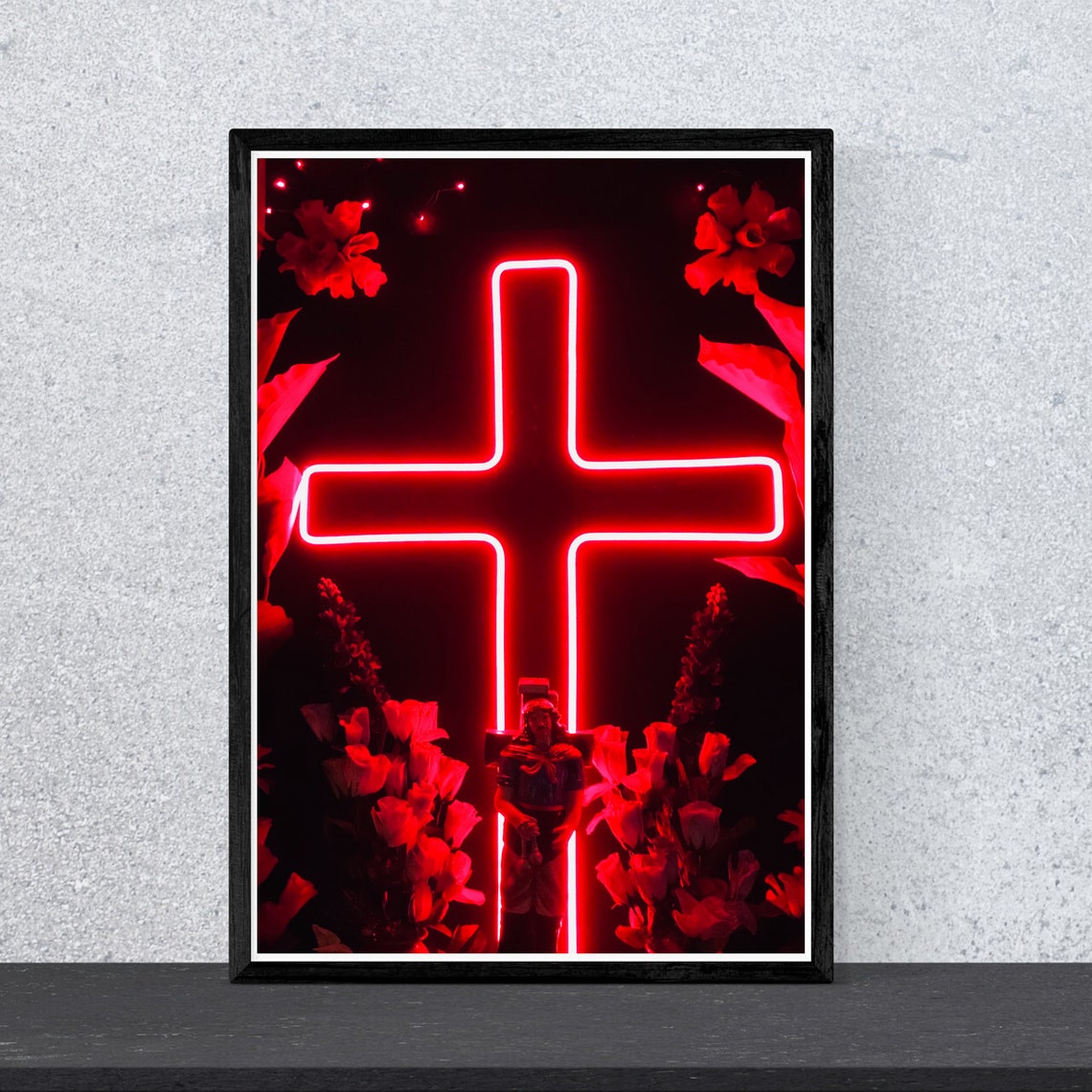 Red Neon Cross Modern Print Wall decor Home Wall Art Etsy