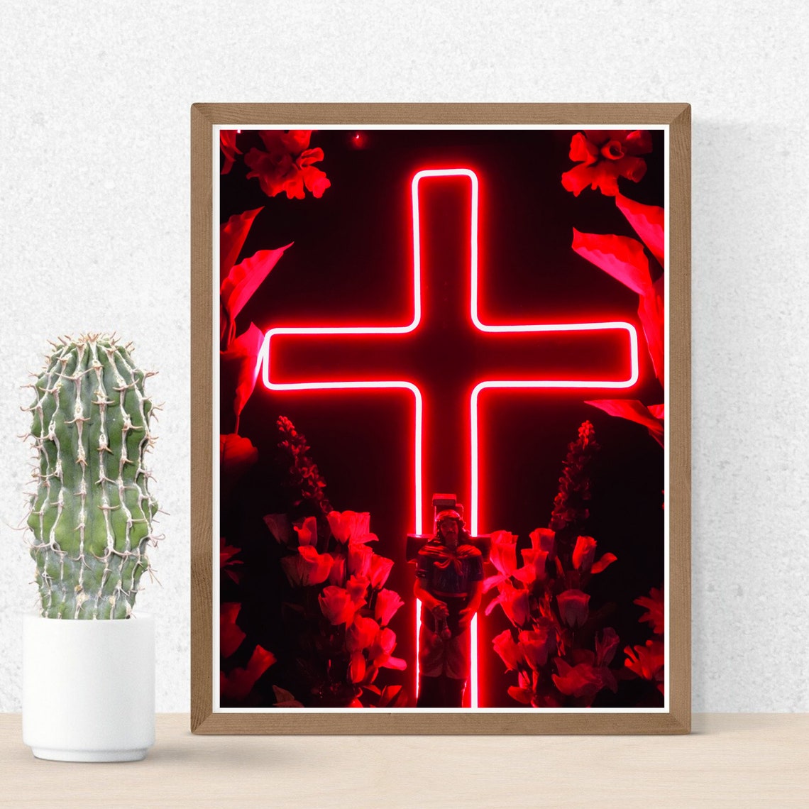 Red Neon Cross Modern Print Wall decor Home Wall Art Etsy