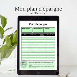 May include: A digital printable savings plan tracker in a light green and white colour scheme. The tracker includes sections for the name of the savings goal, the target budget, the target date, the date, the target amount, the amount saved, and the remaining amount. The tracker also includes a section for tips and notes.