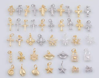 Gold PVD ionenüberzogener Charm-Mix für Charm Bar Armbänder Halsketten Charms Gold Filled Charms Minimalist CZ Pave