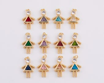 Junge Mädchen Birthstone Anhänger Charme Junge Mädchen Familie CZ Charme 18k Gold PVD Ion Plated Tarnish Resistant