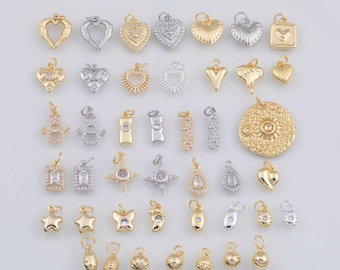 Gold PVD ionenüberzogener Charm-Mix für Charm Bar Armbänder Halsketten Charms Gold Filled Charms Minimalist CZ Pave