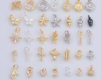 Gold PVD ionenüberzogener Charm-Mix für Charm Bar Armbänder Halsketten Charms Gold Filled Charms Minimalist CZ Pave