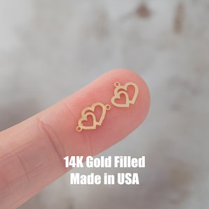 Double Heart connector Gold filled- USA made, USA gold filled Charms Connectors