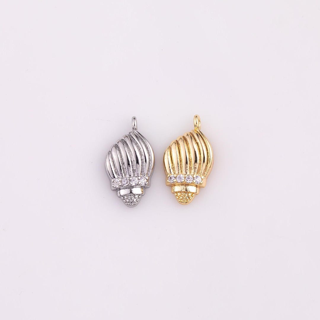 Coach Shell Charm 18K Gold PVD Conch Shell Beach Charm 7x17mm White Pendant Charms ...
