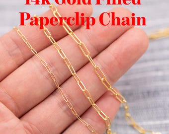 Paperclip chain flat - 14K Gold Filled - Made in USA - 120GF 1420GF 2.0mm 2.5mm 3.2mm