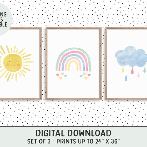 Set of 3 Rainbow Prints Pastel Rainbow Nursery Art Rainbow - Etsy
