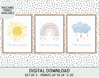 Nursery Prints DIGITAL DOWNLOAD FD09 Boho Nursery Printable Wall Art Set of 3 Prints You Are My Sunshine Rainbow Wall Art