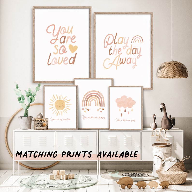 Nursery Prints DIGITAL DOWNLOAD FD09 Boho Nursery Printable Wall Art Set of 3 Prints You Are My Sunshine Rainbow Wall Art