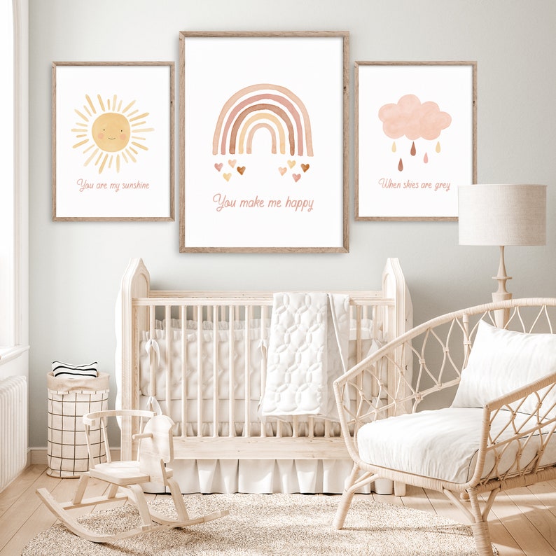 Nursery Prints DIGITAL DOWNLOAD FD09 Boho Nursery Printable Wall Art Set of 3 Prints You Are My Sunshine Rainbow Wall Art