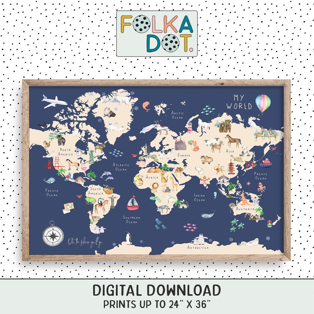 Animal World Map Poster Kids World Map Nursery Print - Etsy Australia