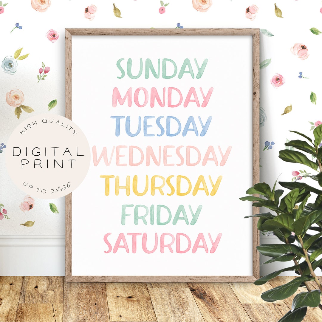 Days of the Week Poster Playroom Educational Poster Pastel - Etsy