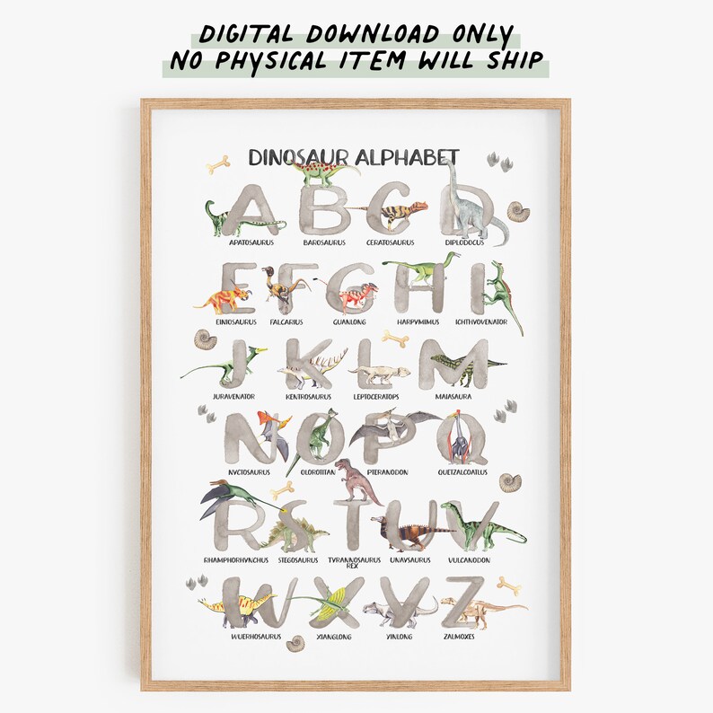dinosaur alphabet poster dinosaur print abc poster etsy