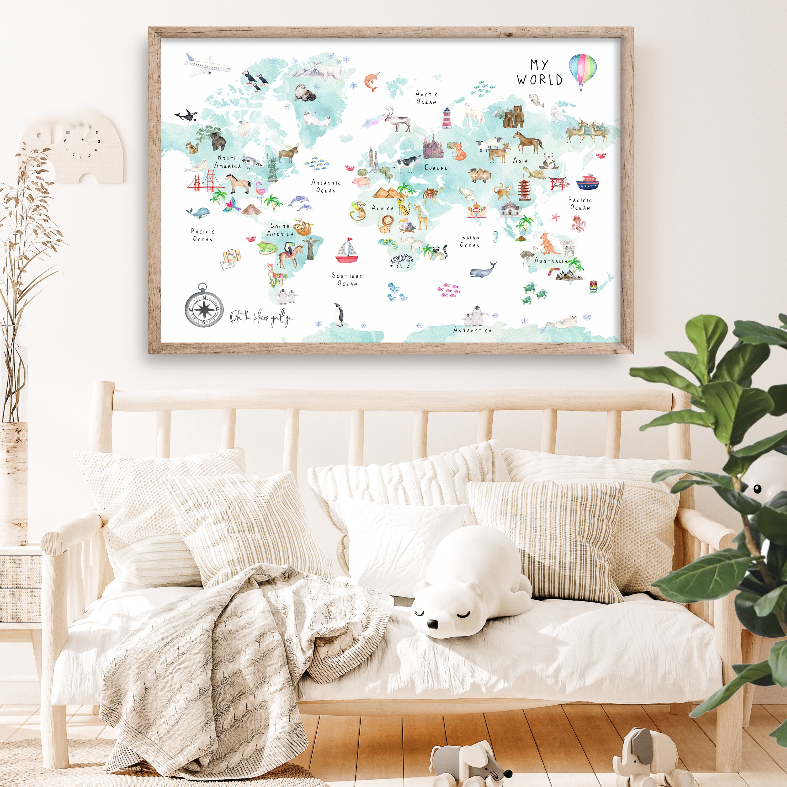World Map Nursery Wall Art Kids World Map Poster Large World | Etsy
