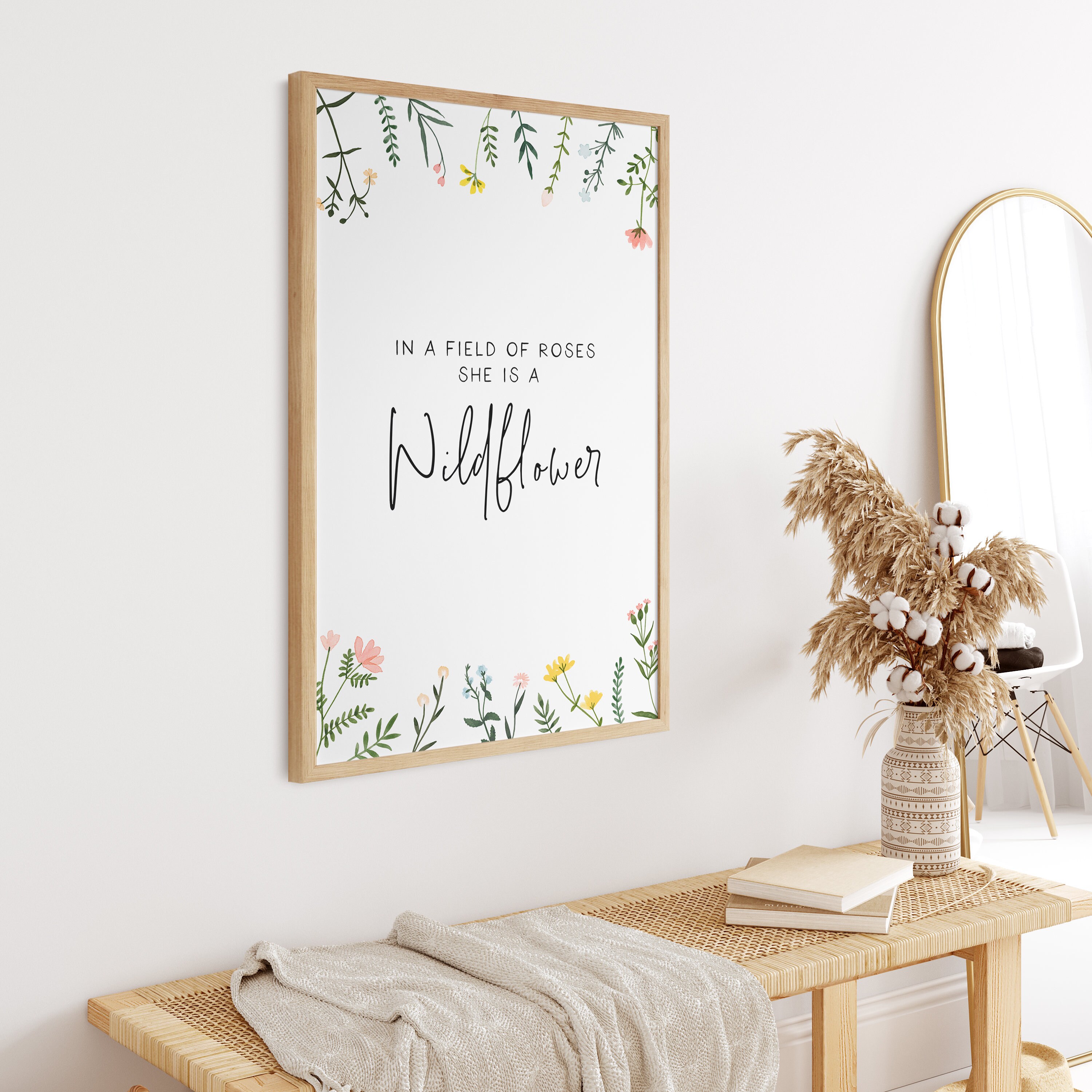 In a field of roses she is a wildflower Nursery Girl Quote Art Print  Minimalist Poster Canvas Painting Baby Kids Room Home Decor - AliExpress