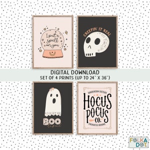 Pastel Halloween Posters, Boo Cute Ghost Decor, Spooky Halloween Printables, Witchy Wall Decor, Pink Halloween Prints DIGITAL DOWNLOAD FD11