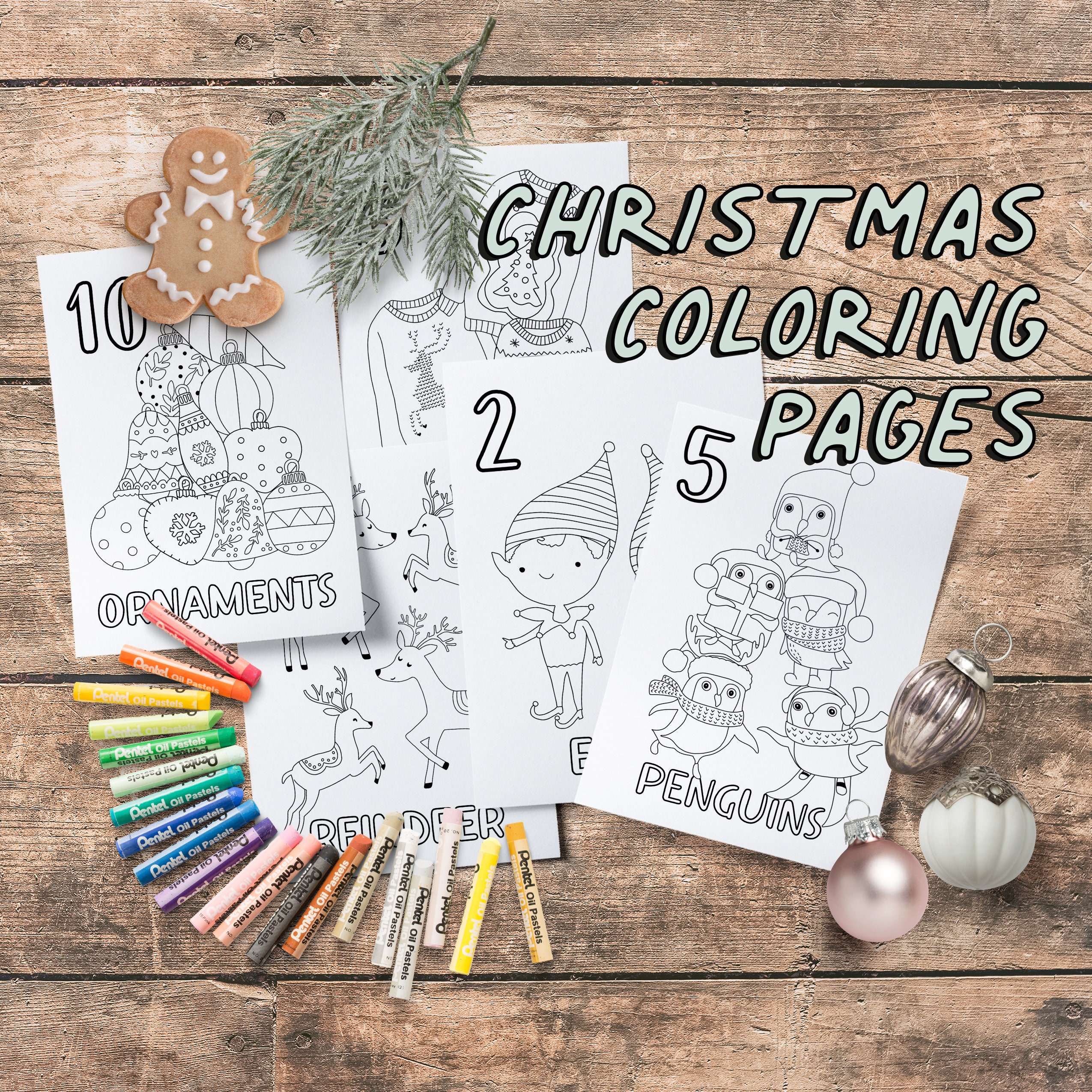 Christmas Coloring Pages Kids Christmas Printable Digital Etsy