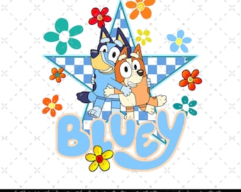 Carino cagnolino primaverile Bluey PNG, compleanno Bluey PNG, cane Bluey PNG, pacchetto di cartoni animati di compleanno PNG, compleanno magico a sublimazione, festa di compleanno PNG