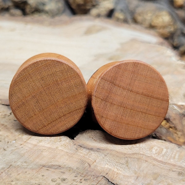 Pair of Cherry Wood Plugs Double Flare Gauges Wooden Earrings Jewelry Oragnic Wood Stretchers