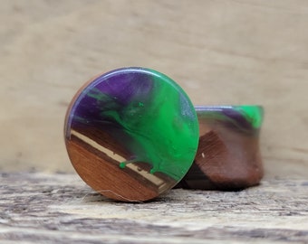 11/16" (18mm) Handmade Epoxy Resin and Cherry Wood Double Flare Plugs Gauges Earrings Jewelry