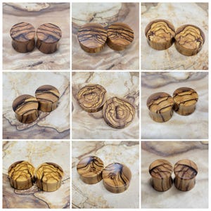 Pair of Bethlehem Olivewood Plugs Double Flare Gauges Wooden Earrings Jewelry Organic Wood Stretchers 0g - 4" image 6